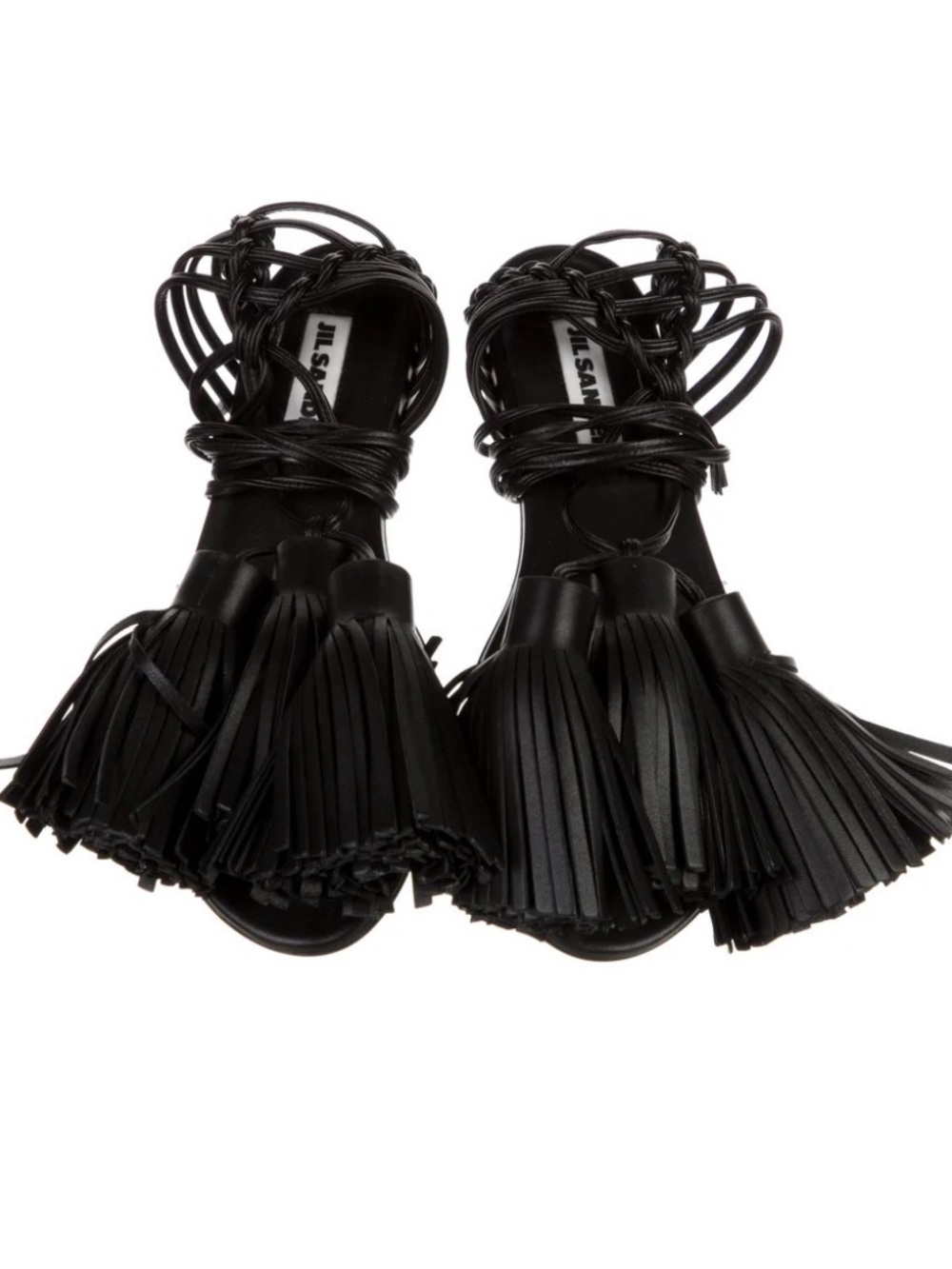 Jil Sander Black Leather Tassel Wrap Sandals - Picture 3 of 5